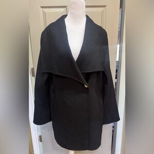 LAUNDRY by Shelli Segal Black Wool Waterfall Collar Dress Coat Jacket Sz L